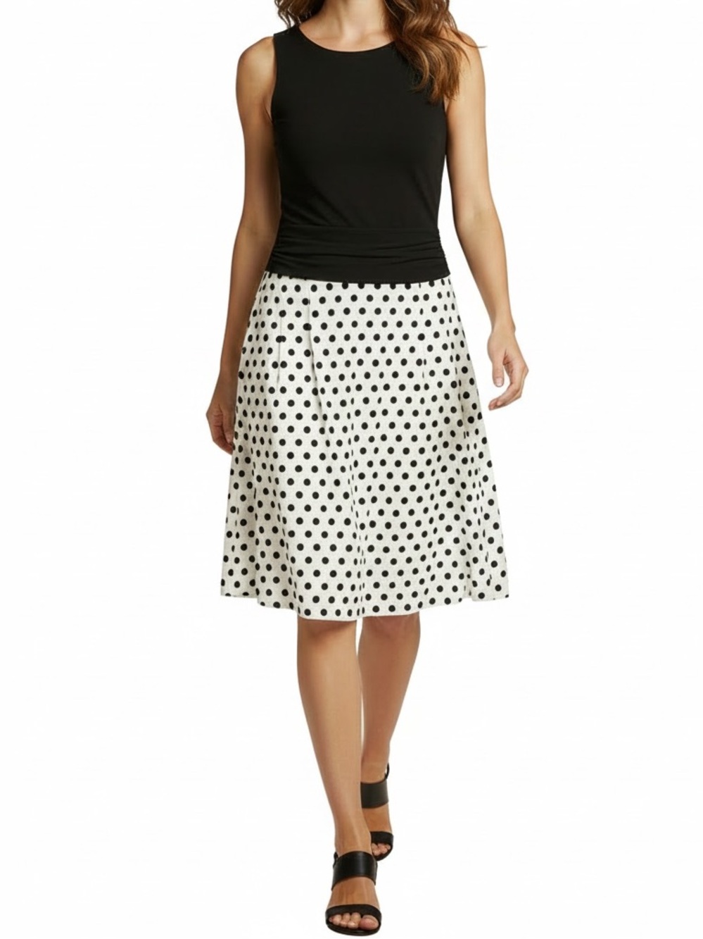 American Living Black & White Polka Dot A-Line Dress
